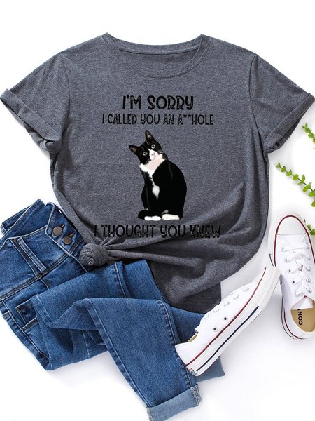 

I`m Sorry I Called You An A Hole I Thought You Knew Black Cat Graphic Tee, Deep gray, T-shirts