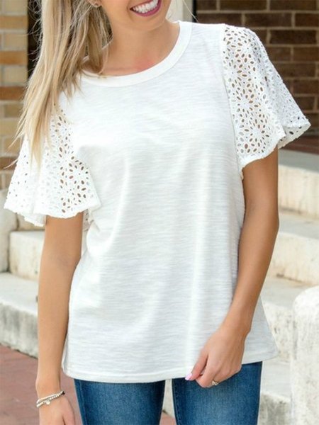 

Casuale Maniche Corte Top Misto Cotone, Bianco, T-Shirts