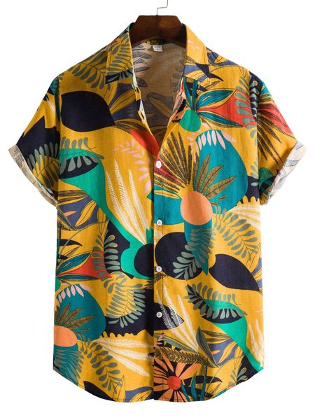 

Shirt Collar Printed Shirts & Tops, Yellow, Men's Floral shirt