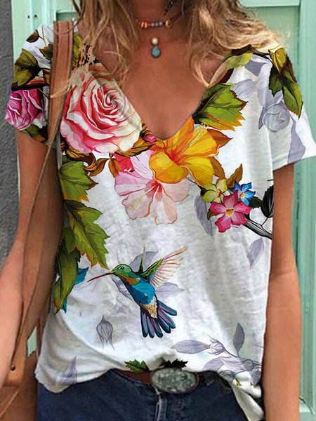 

Casual Printed Short Sleeve Shirts & Tops, White, Tops