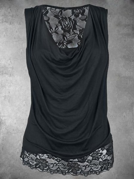 

Casuale Misto Cotone Vintage Tinta unita Top, Nero, Tank Top