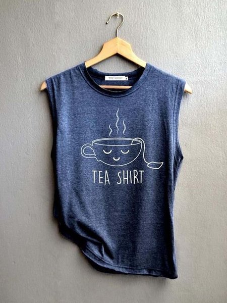

Casual Cotton-Blend Crew Neck Tanks & Camis, Navy blue, Auto-Clearance