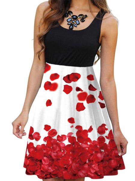 

Vintage Stampata Floreale Senza Maniche Girocollo Gonna Casuale, Colore 8, Dresses
