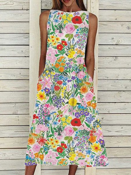 

Girocollo Senza Maniche Misto Cotone Bohemian Abito, Colore dell'immagine, Dresses