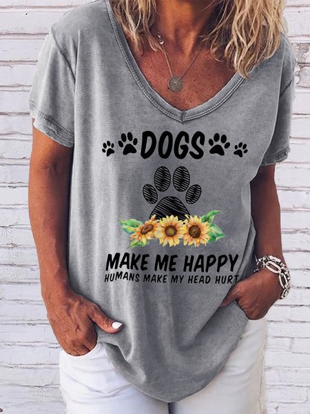 

Dogs Make Me Happy Women's T-Shirt, Grey, T-shirts