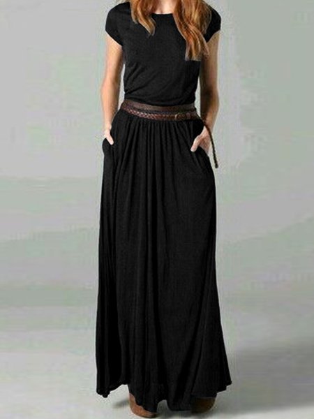 

Ruched Vintage Short Sleeve Plain Knitting Dress, Black, Auto-Clearance