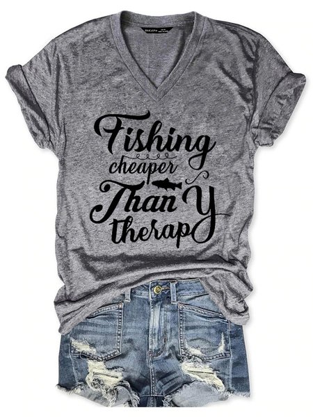 

Fishing Cheaper Than Therapy Short Sleeve Casual Woman Tee, Gray, T-shirts