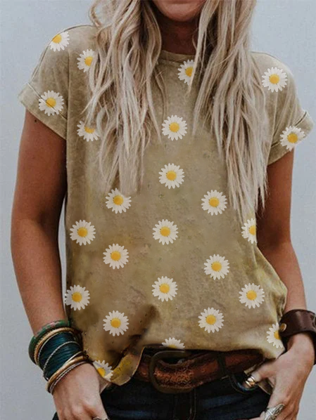 

Dritto Maniche Corte Casuale Camicie & Top Cotone, Cachi, T-Shirts