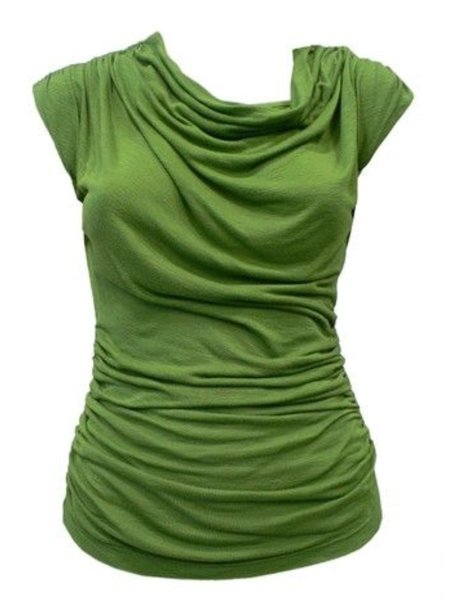 Casuale Maniche Corte Girocollo Top, Verde, Blouses & Shirts