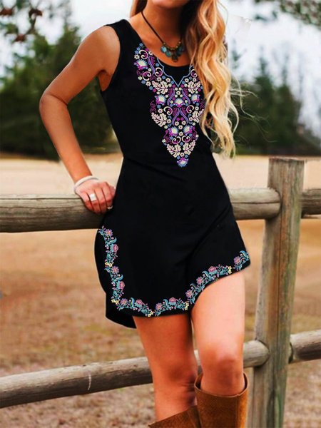 

Abito Astratto Di base Girocollo Stampato, Nero, Dresses