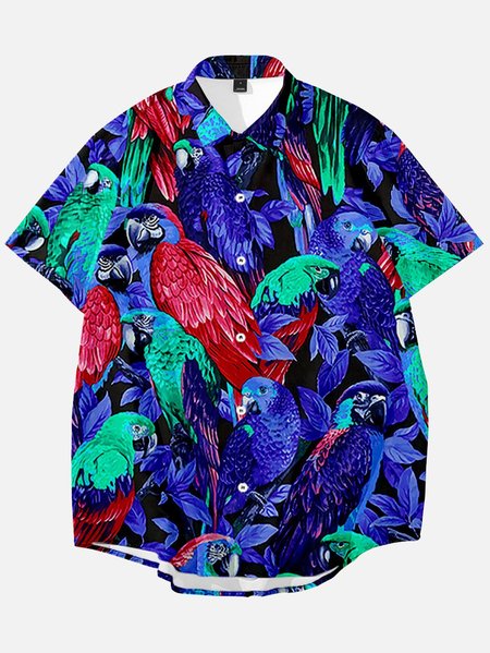 

Square Neck Casual Cotton-Blend Shirts & Tops, Navy blue, Men's Floral shirt