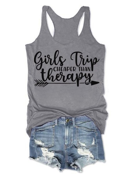 

Girl's Trip Cheaper Than Therapy Women's Sleeveless Shirt, Grey, Tank Tops