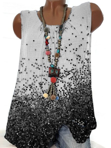 

Sleeveless Crew Neck Cotton-Blend Tops, As picture, Tank Tops & Camis