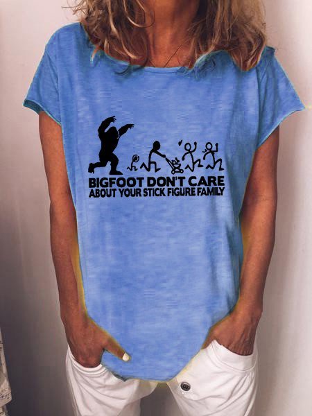 

Bigfoot Doesn't Care Your Stick Family Figure Family Tee, Blue, T-shirts