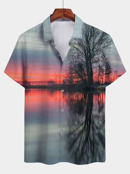 

Casual Square Neck Cotton-Blend Shirts & Tops, Gray, Men's Floral shirt