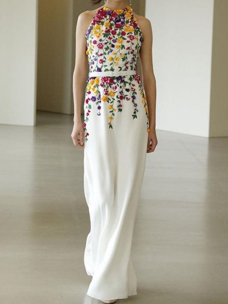 

Elegant Sleeveless Women Dress, White, Maxi Dresses