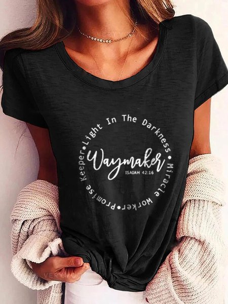 

Casual Cotton-Blend Short Sleeve Floral-Print T-shirt, Black, Tops