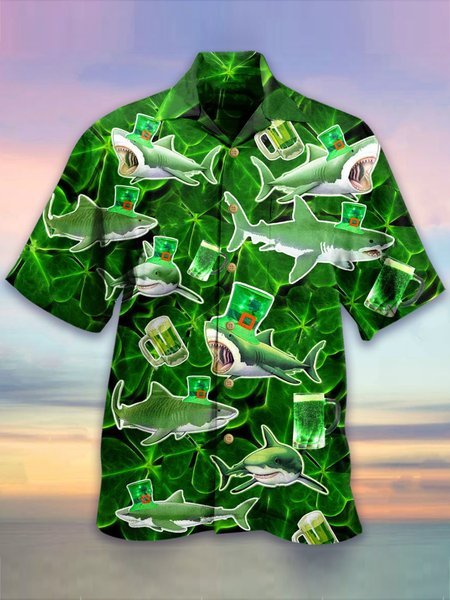 

Shirt Collar Fish Casual Shirts, Green, Men's Floral shirt