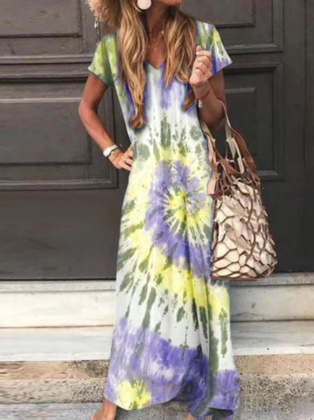 

Short Sleeve A-Line Ombre/tie-Dye Weaving Dress, Yellow, Dresses