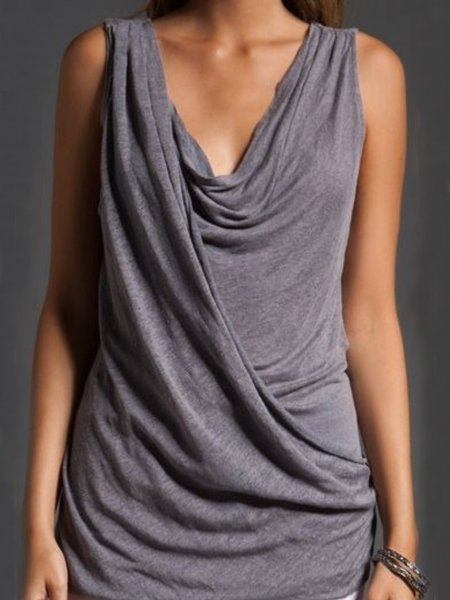 

Casuale Senza Maniche Solido Camicie & Top, Grigio, Tops