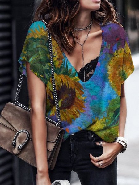 

Cotton-Blend Casual Shirts & Tops, Blue, T-shirts