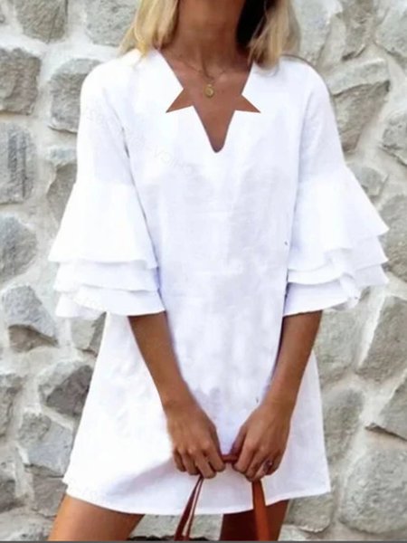 

Abito Lino Mezza Manica, Bianco, Dresses