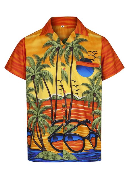 

Men's Casual Starry Sky Shirt Collar Shirts, Orange, Men's Floral shirt