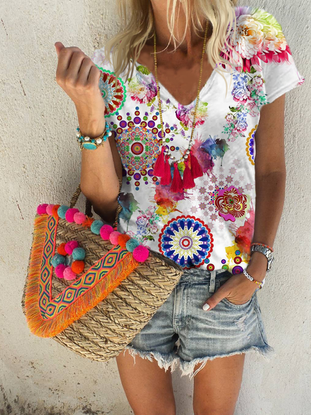 

Shift Vintage Short Sleeve Cotton Shirts & Tops, Multicolor, Tops