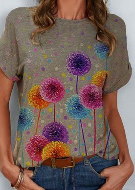 

Short Sleeve Floral T-shirt, Apricot, T-Shirts