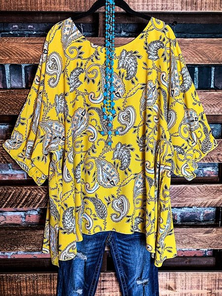 

Floral Graphic Loose Blouse, Yellow, T-shirts