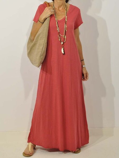 

Casual V Neck Cotton-Blend Knitting Dress, Orange, Casual Dresses