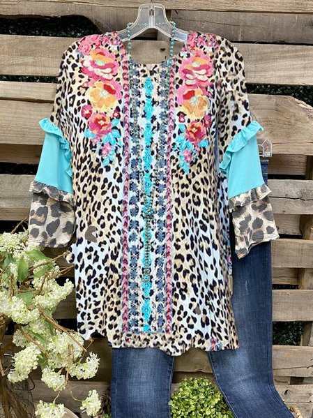 

Cotton-Blend Half Sleeve Floral Shirts & Tops, Brown, Blouses & Shirts