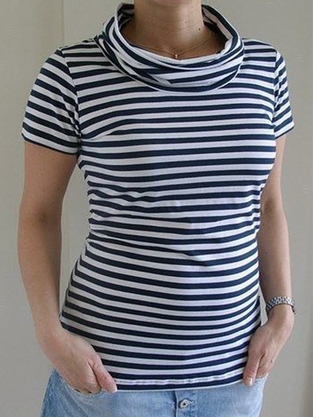 

Vintage a Righe Statement Maniche Corte Collo ad anello Casuale Top, Nero bianco, T-Shirts