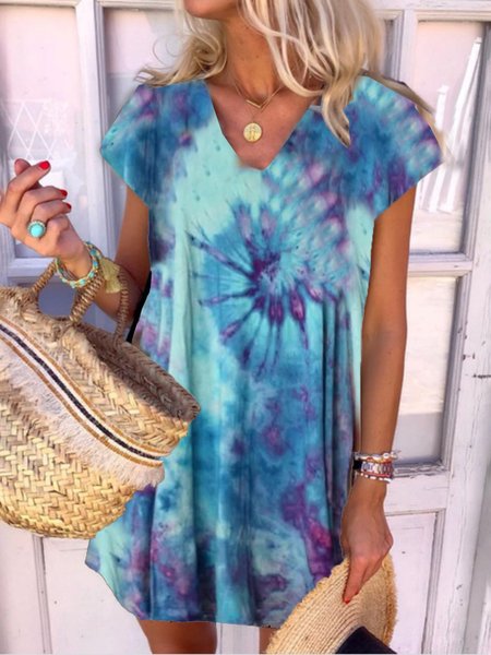 

Vintage Maniche Corte Abito, Blu, Dresses
