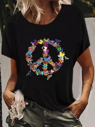 

Dritto Casuale Girocollo Floreale Camicie & Top, Nero, Tops