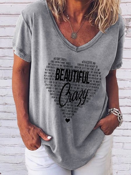 

Beautiful Crazy Heart Tee, Gray, T-shirts