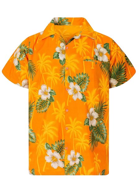 

Men's Coconut Tree Pockets Shirts, Orange, Men's Floral shirt