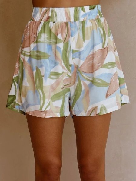 

New Fashion Floral Print Short Shorts, Green, Shorts