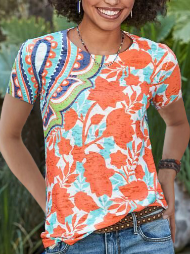 

Dritto Casuale Maniche Corte Camicie & Top, Multicolore, T-Shirts
