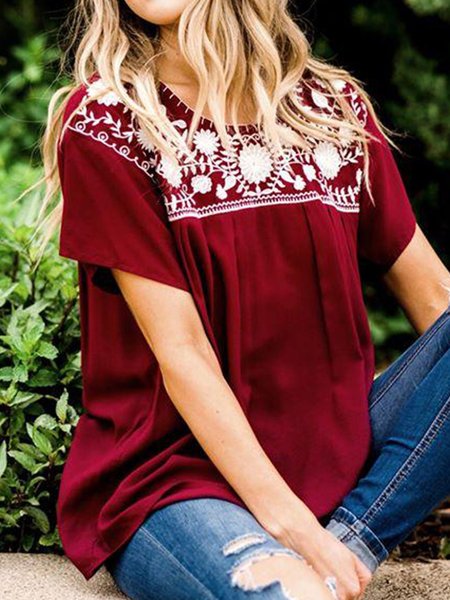 

Shift Vintage Short Sleeve Printed Shirts & Tops, Deep red, Auto-Clearance
