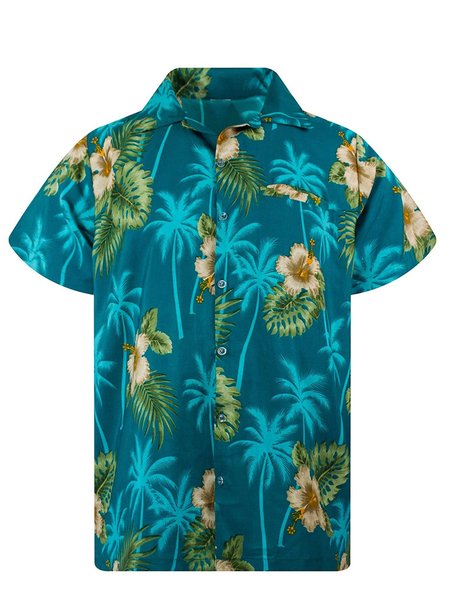 

Men's Printed Beach Shirt Collar Shirts, Blue, Men's Floral shirt