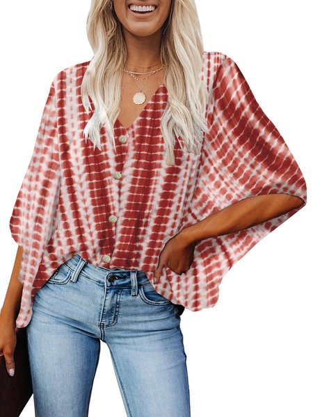 

V Neck 3/4 Sleeve Tops, Rust, Tops