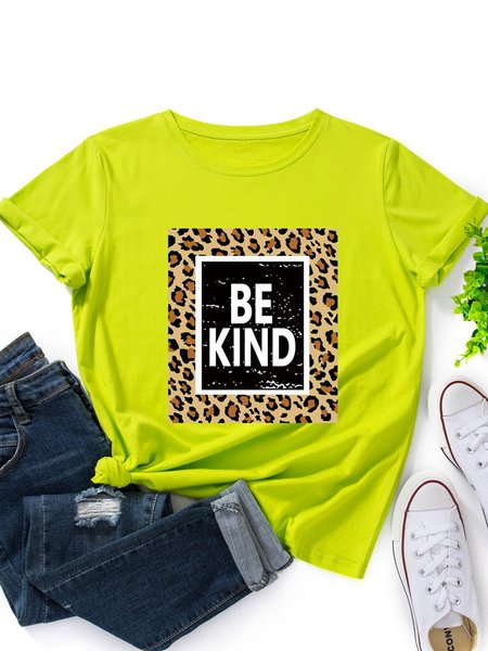 

Be Kind Graphic Short Sleeve Round Neck Loose Tee, Fluorescent green, T-shirts