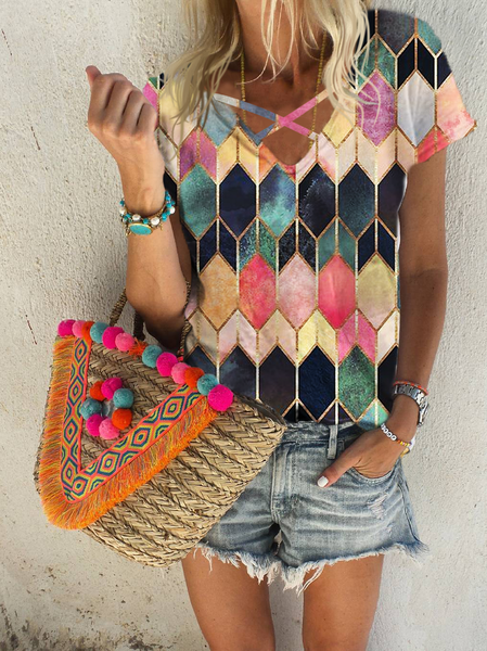 

Maniche Corte Geometrico Camicie & Top, Multicolore, Blouses & Shirts