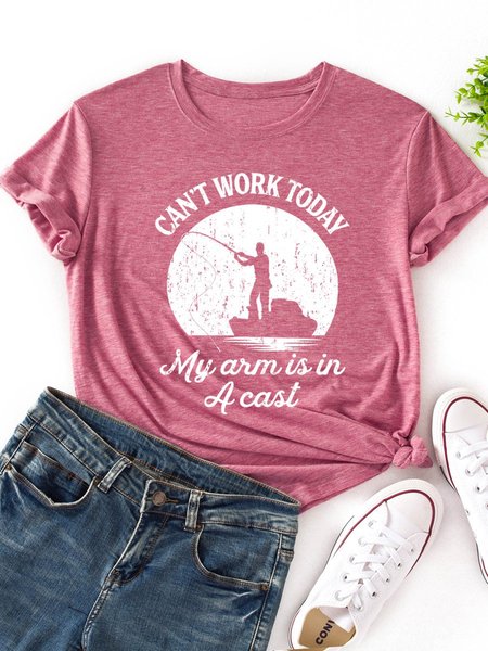 

Can't Work Today My Arm is in A Cast Graphic Short Sleeve Round Neck Loose Tee, Brick red, T-shirts