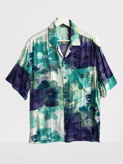 

Men's Printed Shawl Neck Floral Shirts, Green, Men's Floral shirt