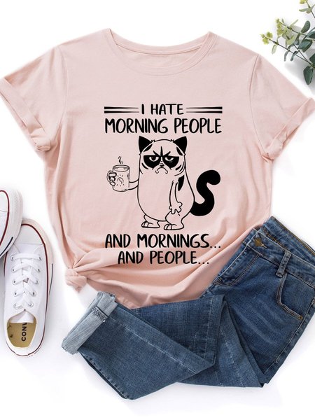 

Grumpy Cat Funny Antisocial Graphic Short Sleeve Round Neck Loose Tee, Light pink, T-shirts