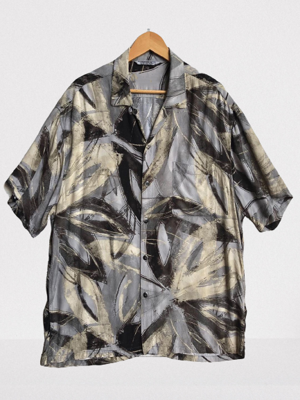 

Shawl Neck Leaves Printed Casual Shirts, Gray, Men's Floral shirt