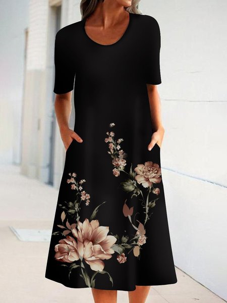 

Maniche Corte Stampato Floreale Gonna Casuale, Nero, Dresses