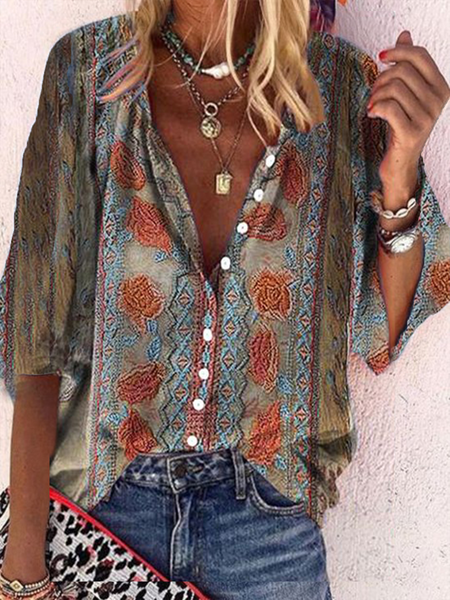 

Floreale Dritto Scollo a V Maniche Corte Camicie & Top, Come immagine, Blouses & Shirts